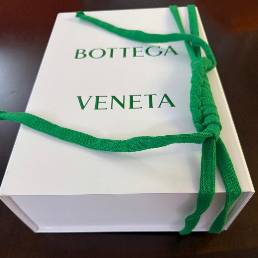 Empty Bottega Veneta White Box with Green box inside and green rope ribbon